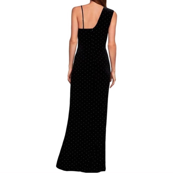 BCBGMAXAZRIA One Shoulder Black Velvet Embellished Full Length Gown - Picture 2 of 3